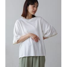 袖フレアサテン切替カットソー