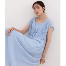 【S・Mサイズ展開】Ｖネックギャザーリボンワンピース