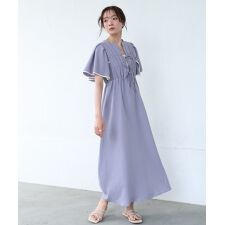 【S・Mサイズ展開】配色パイピングスクエアスリーブワンピース