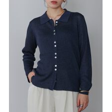 ブージュルード(Bou Jeloud)の釦デザイン光沢糸ポロ衿ニット