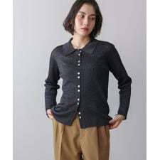 ブージュルード(Bou Jeloud)の釦デザイン光沢糸ポロ衿ニット