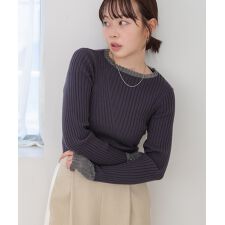 バブ(Bab)の＼大人気！／【選べるネック】【20パターン展開】シアー使い配色リブニットトップス