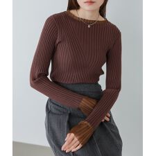 バブ(Bab)の＼大人気！／【選べるネック】【20パターン展開】シアー使い配色リブニットトップス