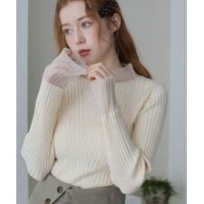 バブ(Bab)の＼大人気！／【選べるネック】【20パターン展開】シアー使い配色リブニットトップス