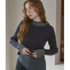 バブ(Bab)の＼大人気！／【選べるネック】【20パターン展開】シアー使い配色リブニットトップス