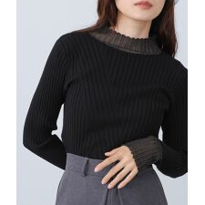 バブ(Bab)の＼大人気！／【選べるネック】【20パターン展開】シアー使い配色リブニットトップス