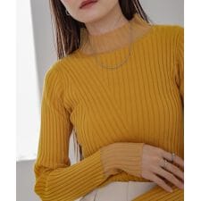 バブ(Bab)の＼大人気！／【選べるネック】【20パターン展開】シアー使い配色リブニットトップス