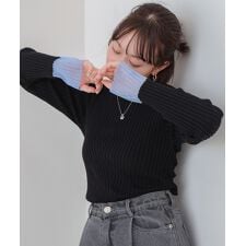 バブ(Bab)の＼大人気！／【選べるネック】【20パターン展開】シアー使い配色リブニットトップス