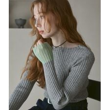 バブ(Bab)の＼大人気！／【選べるネック】【20パターン展開】シアー使い配色リブニットトップス