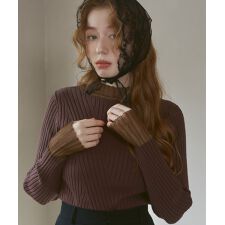 バブ(Bab)の＼大人気！／【選べるネック】【20パターン展開】シアー使い配色リブニットトップス