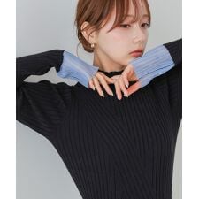 バブ(Bab)の＼大人気！／【選べるネック】【20パターン展開】シアー使い配色リブニットトップス