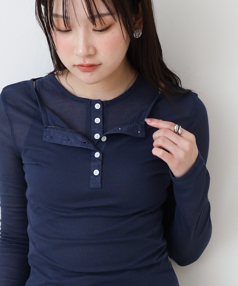 レディース Tシャツ・カットソー (ノースリーブ、青色・ネイビー