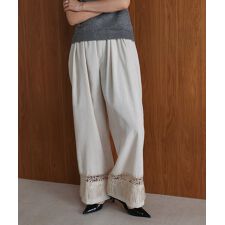 麻調レース切替パンツ