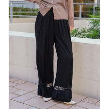 麻調レース切替パンツ