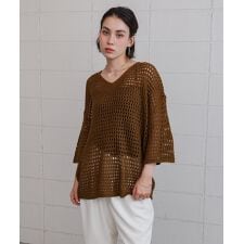 Ｖネックメッシュニット