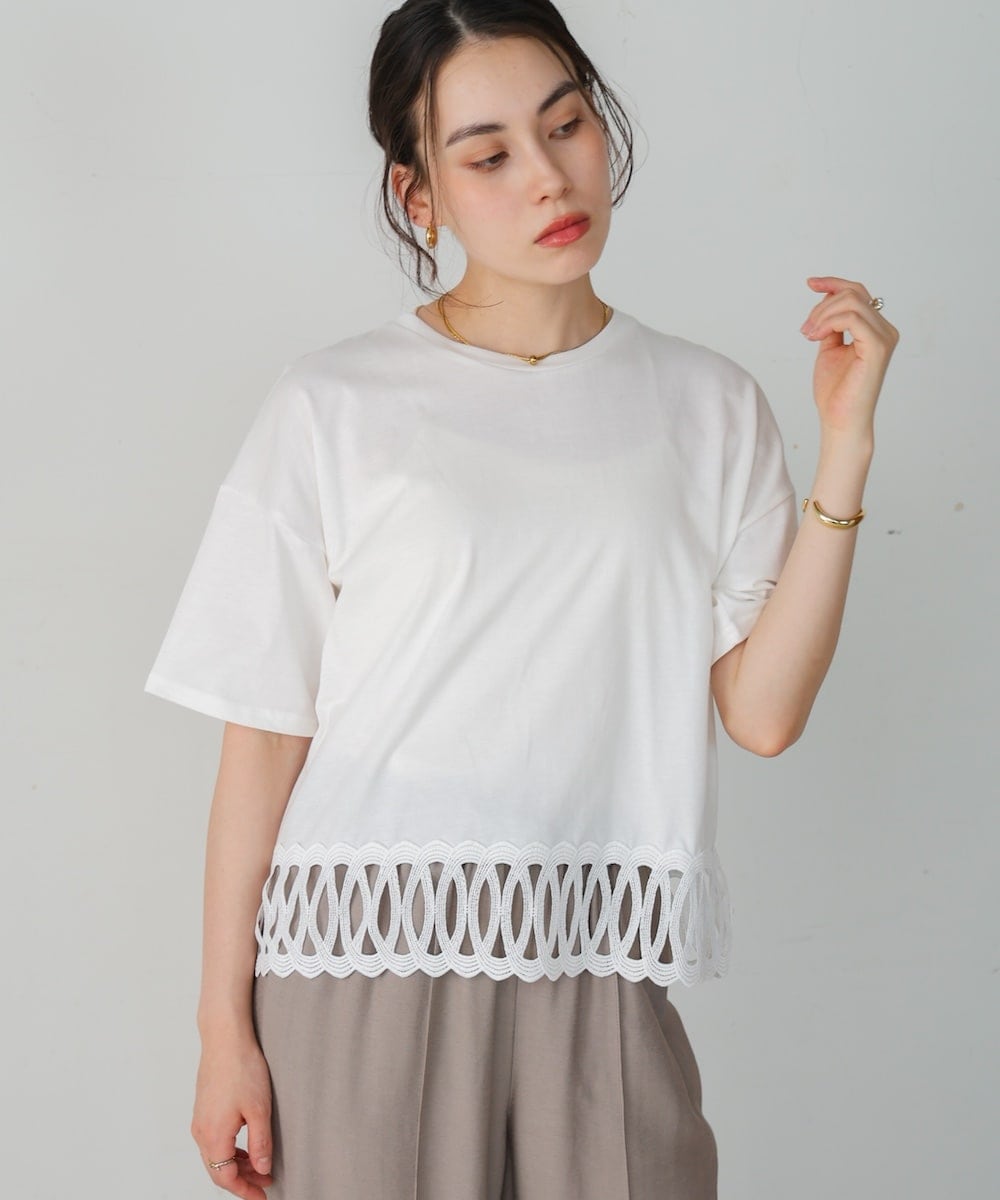 tシャツ 透かし編み パッチワーク Tシャツ レディース 透かし編みニットトップス トップス 透かし編みニット[品番