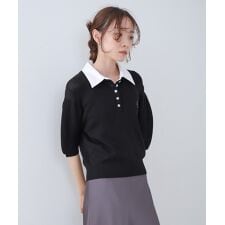 ダブルカラー衿付きポロニット