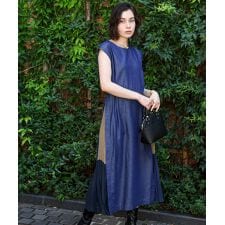 デニムプリーツ配色ワンピース