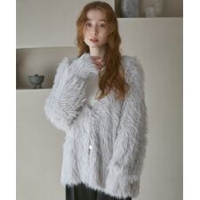 【選べる着丈/前後2WAY】ニュアンスボタンシャギーニットカーディガン