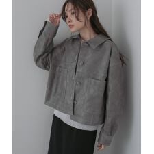 ムラ合皮配色ステッチジャケット