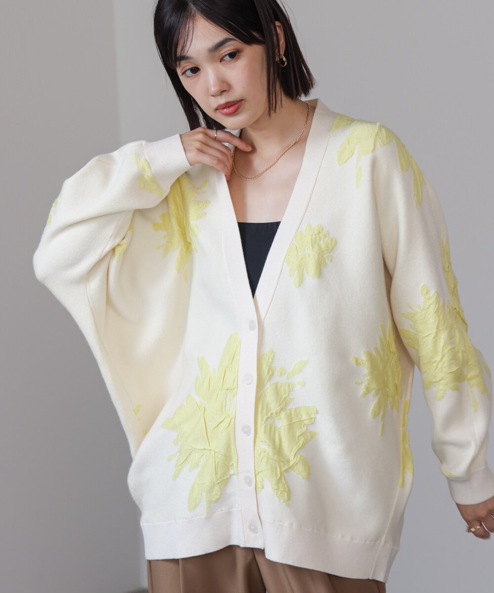 WEB限定】フラワージャガードドルマンニットカーディガン