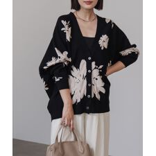 ブージュルード(Bou Jeloud)の【WEB限定】フラワージャガードドルマンニットカーディガン