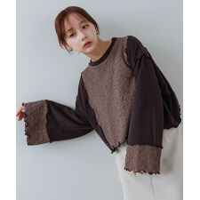 異素材切り替え配色メロートップス