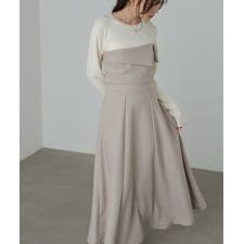 バブ(Bab)の【S・M・Lサイズ展開】【選べるネック】レイヤード風ドッキングニットワンピ