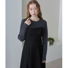 【S・M・Lサイズ展開】【選べるネック】レイヤード風ドッキングニットワンピ