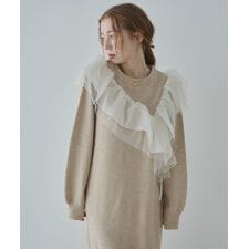 バブ(Bab)の【S・M・Lサイズ展開】アシンメトリーフリルニットワンピース