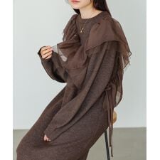 【S・M・Lサイズ展開】アシンメトリーフリルニットワンピース