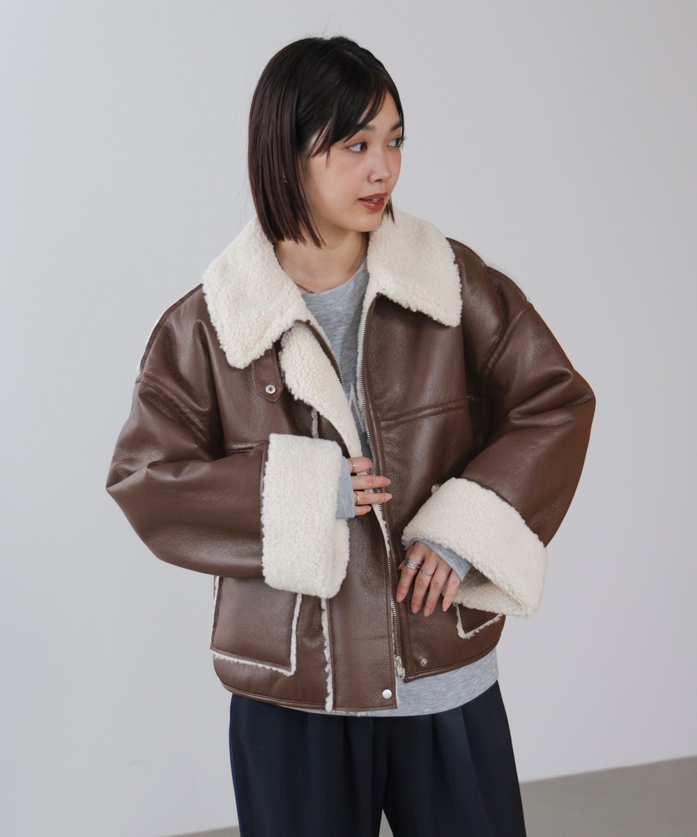 新品　23区 羊革　ボア　レザージャケット　アウター　シープスキン　ブラウン シープレザー ジャケット | 23区(23KU) | マルイウェブチャネル