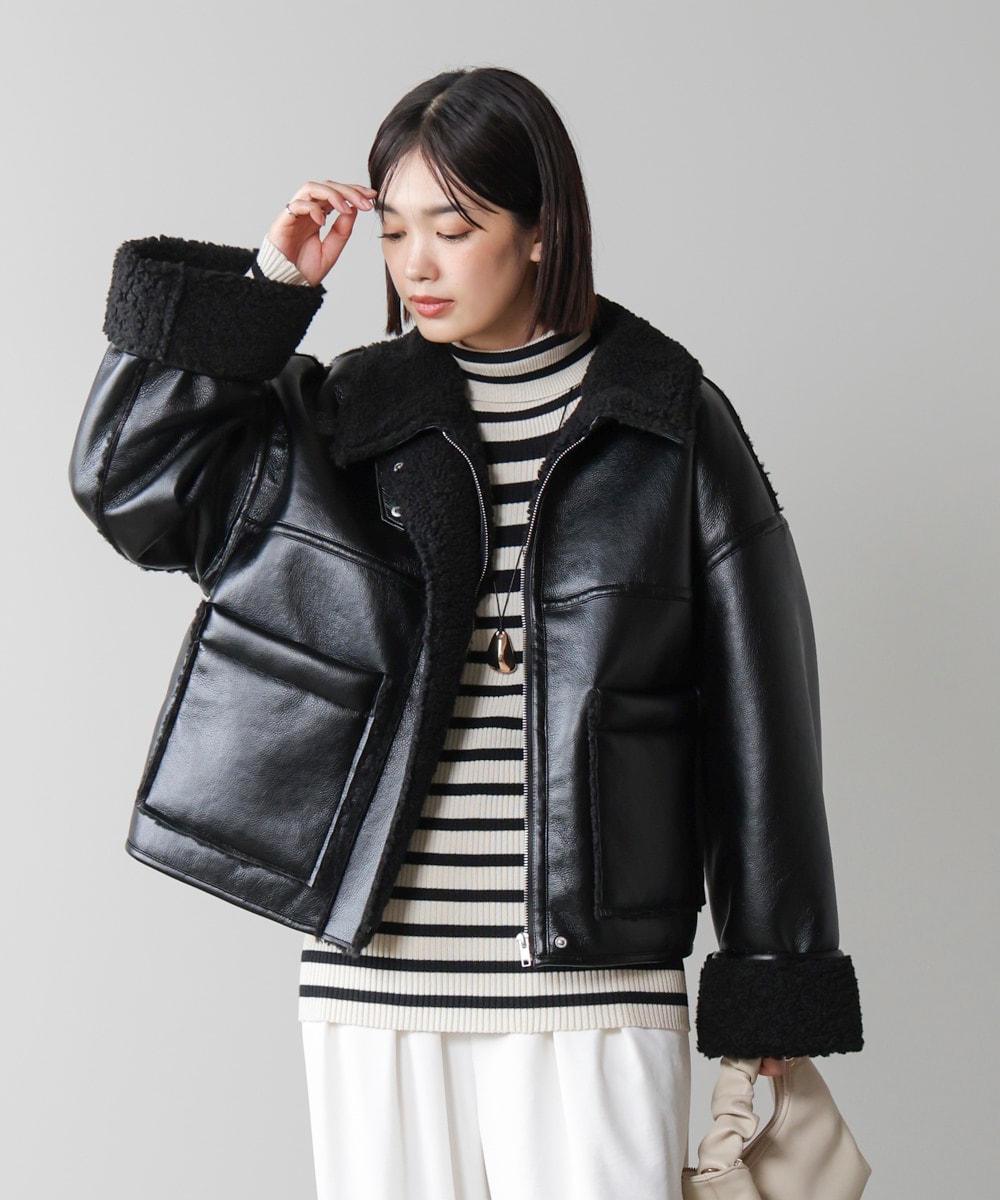 自由区【大草直子さん　着用】クリーム　ラムレザー ジャケット（美品） ブラック、ビッグ――新Gジャンは、 春から冬の初めまで着るつもり