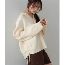 バブ(Bab)の襟付きリブ切替サイドドロストニットトップス
