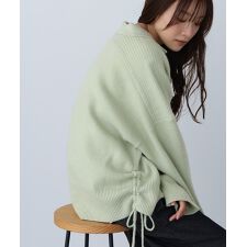 襟付きリブ切替サイドドロストニットトップス