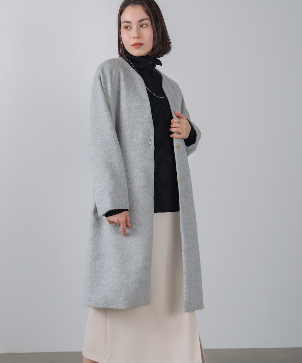 SLOBE IENA スイビダブルクロスノーカラーダブル前コート ブ SLOBE IENA（スローブイエナ）の「スイビダブルクロスノーカラーダブル