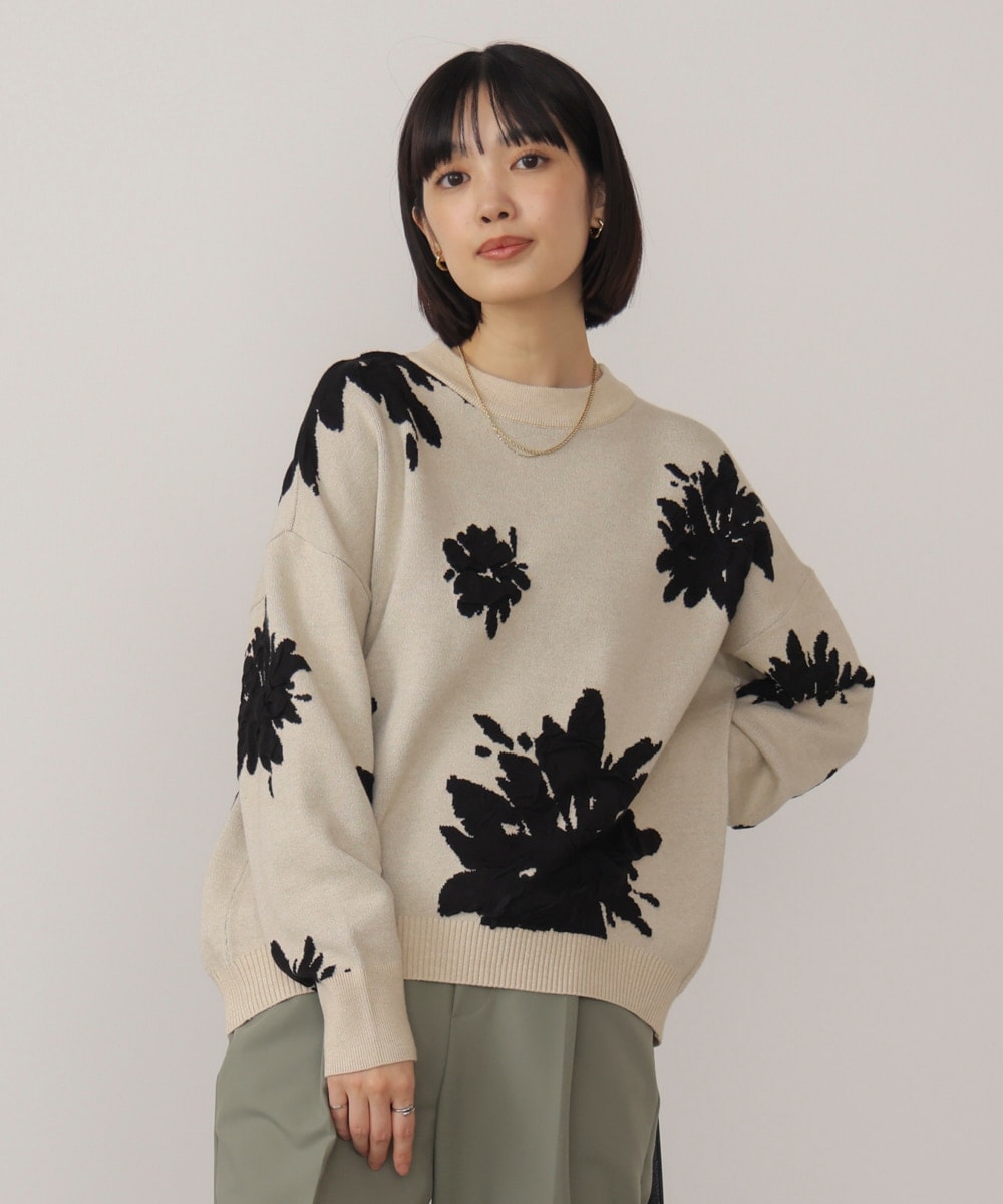 ドゥロワー　フラワー　花柄　ニット　ジャガード　カーディガン 大人気カーディガンからニットトップス登場！】フラワージャガード柄