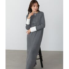 【2点セット】【S・Mサイズ展開】リブシャツ袖ニットカーディガン＋リブニットワンピース