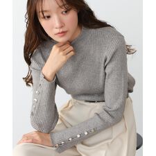 【選べるサイズ展開】袖ボタンハイネックリブニットトップス
