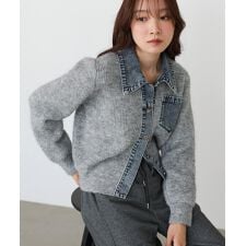 デニム切替ニットカーデ