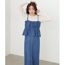 【選べるサイズ展開】デニムペプラムギャザーキャミワンピース