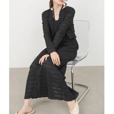 【選べるサイズ展開】【2点セット】配色メローカーディガン＋ワンピースSET