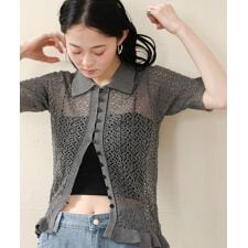 透かし編みニットカーディガン