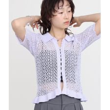 透かし編みニットカーディガン