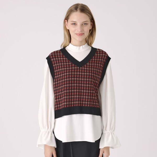 美品 EZUMi クレストブリッジ チェックジャカード×ラムズウールコンビニット EZUMi クレストブリッジチェックジャカード×ラムズウールコンビ