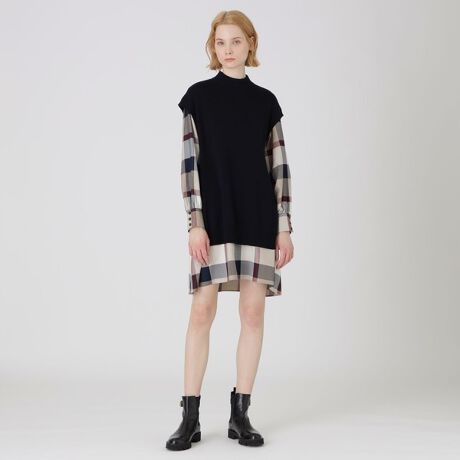 クレストブリッジチェックエアリーツイルベストコンビワンピース 