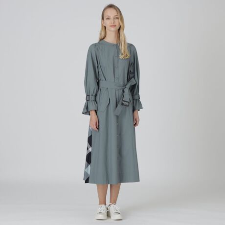 ハイカウントコットンタイプライターシャツワンピース | ブルー  