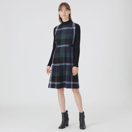 クレストブリッジチェックプラスティーヘリンボーンドレス | ブルー  