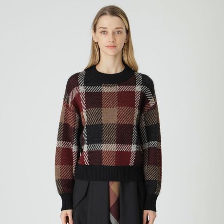 ヘアリークレストブリッジチェックジャカードニット | ブルーレーベル  