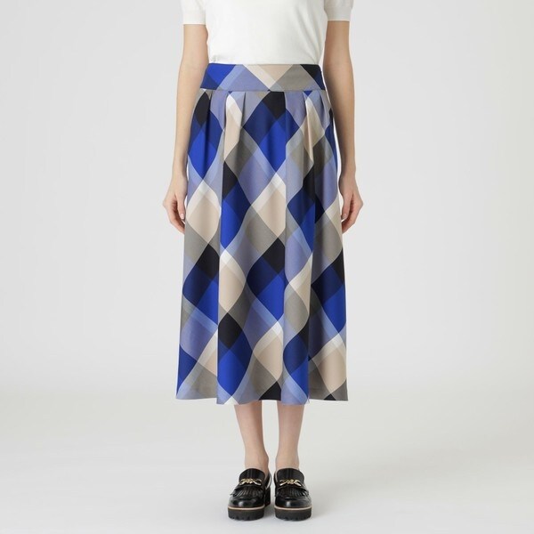 クレストブリッジチェッククロッシングツイルタックフレアスカート